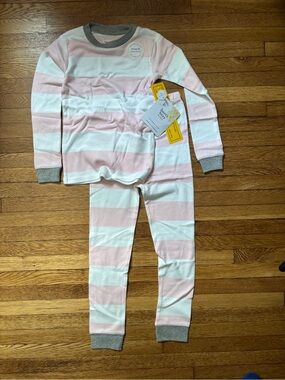 NWT 5T Burt’s Bees Kids Pink Rugby Stripe Long Sleeve Pajama